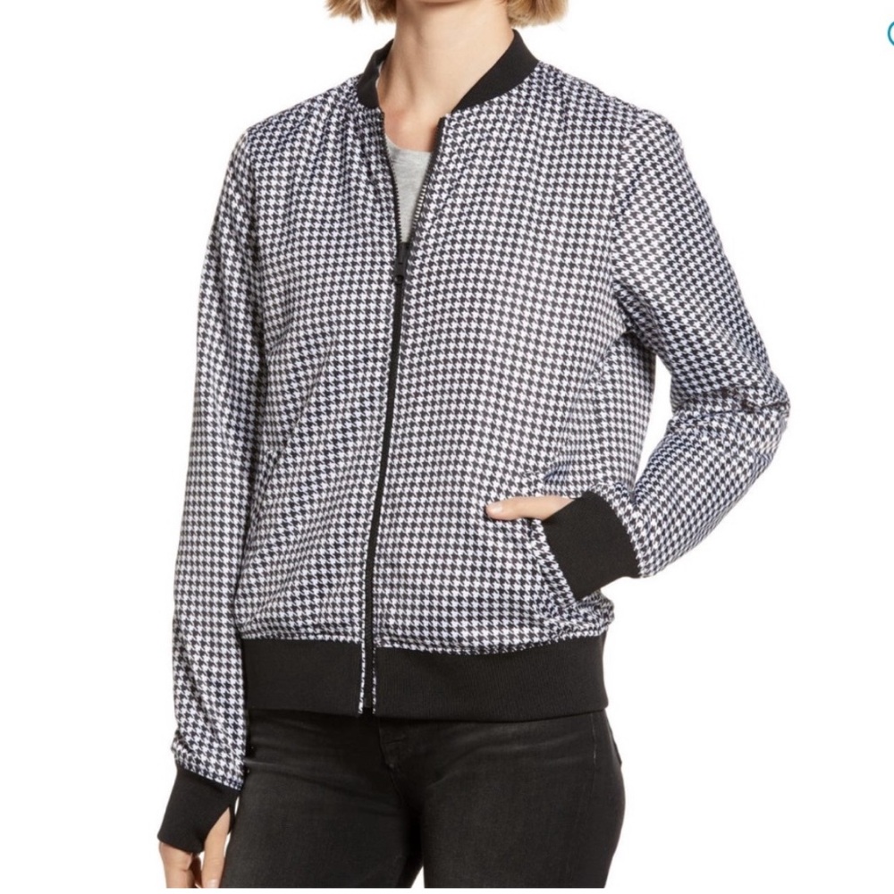 LIKE NEW Blanc Noir Houndstooth Bomber Jacket  Reversible Black + White - Size M